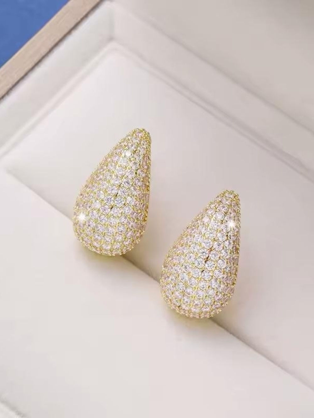 Gold Pave Teardrop Crystal Earrings - Picture 5 of 5